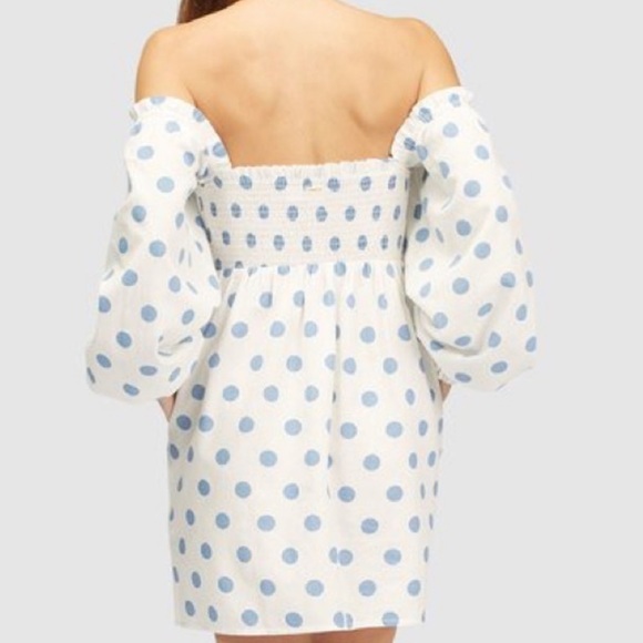 Billabong Wrangler Bellflower white polka dot off the shoulder mini dress XS - Picture 2 of 5